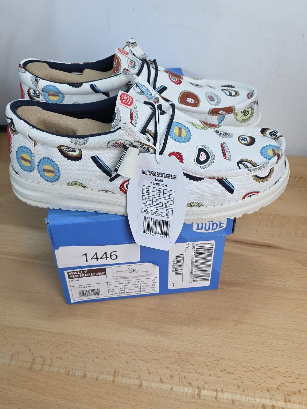 Hey Dude Wally White Slip-On Loafers with Multicolor Circular Print Size 8